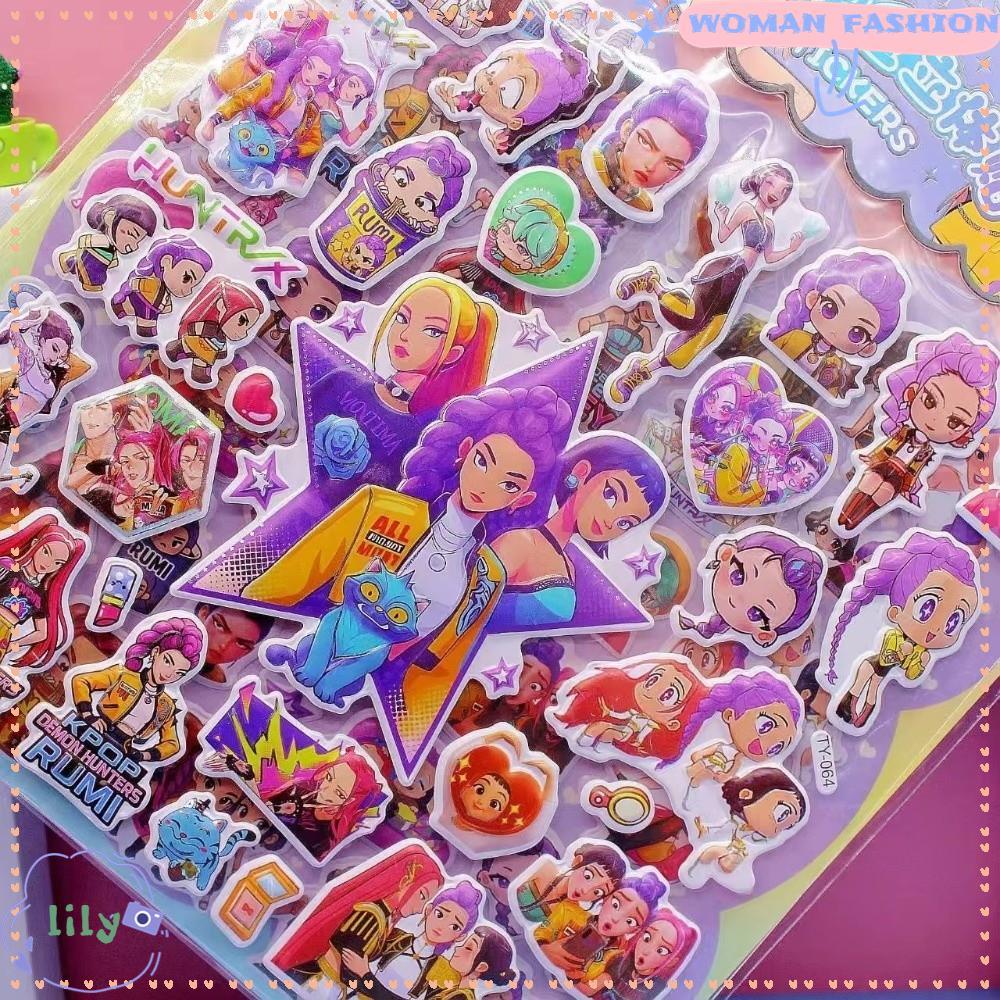 LILY Kpop Demon Hunters Sticker, Kawaii Anime Sticker, Kpop Hot Stamping Hai Lớp Cắt Laser Đồ Dùng H