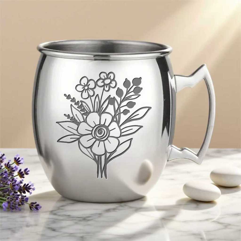 Moscow Mule Glass Moscow Mule Thép không gỉ Cocktail Thủy tinh hình trống Đồng thủy tinh khắc trống