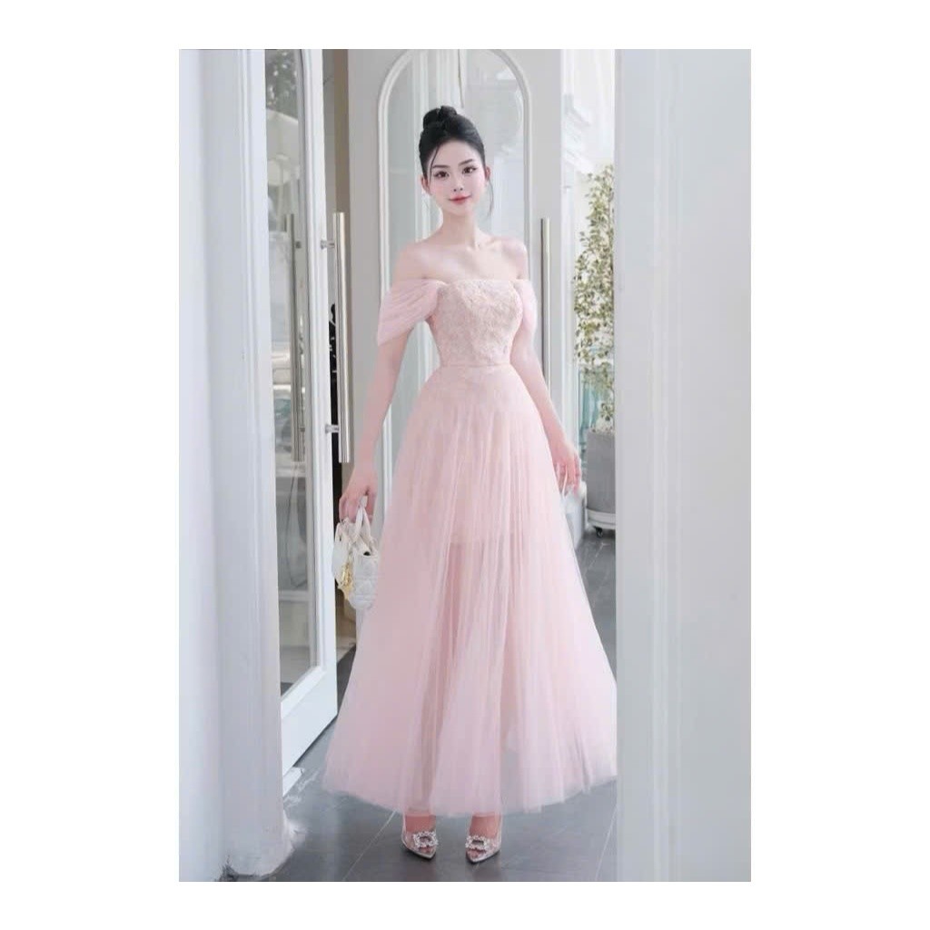 KIM STYLE  Đầm Trễ Vai Ren Hoa Phối Lưới Xoè Tiểu Thư Công Chúa Bồng Bềnh Đi Tiệc & Đi Chơi D1399