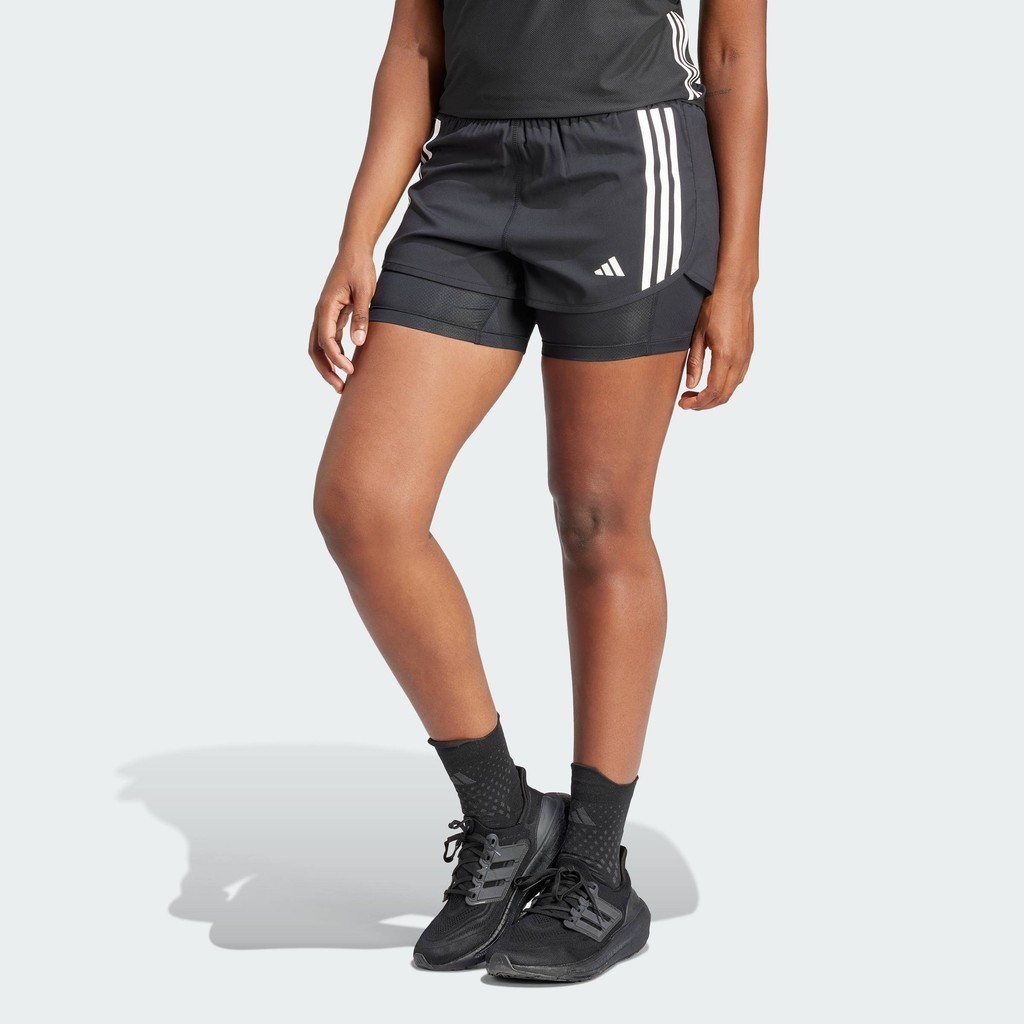adidas Running Own the Run 3-Stripes 2-in-1 Shorts Women Black IN1445