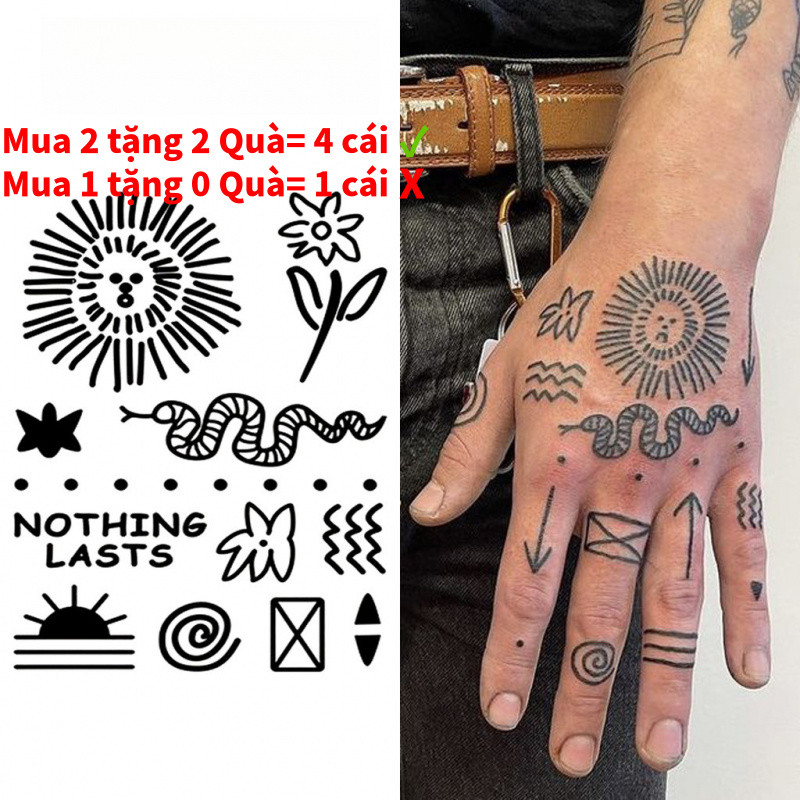 [Boldink Magic Tattoo] Temporary Waterproof Tattoos 8cm x 10cm - Sun Snake Flower Symbol & Herbal He