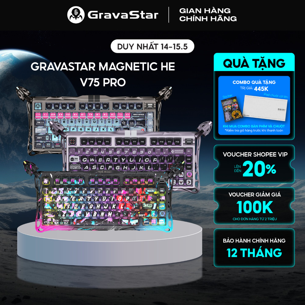 Bàn phím cơ Gaming Gravastar Mercury V75 Pro Magnetic Switch HE Rapid Trigger - 8000Hz Polling, Hots