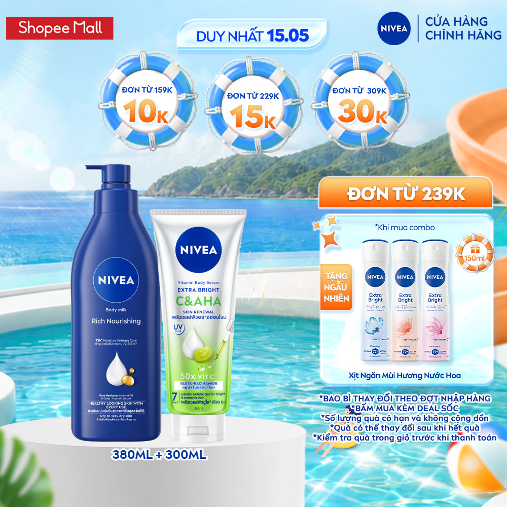Bộ 2 Sữa Dưỡng Thể NIVEA Dưỡng Ẩm Chuyên Sâu (380 ml) & Tinh Chất Dưỡng Thể NIVEA Vitamin C&AHA (300
