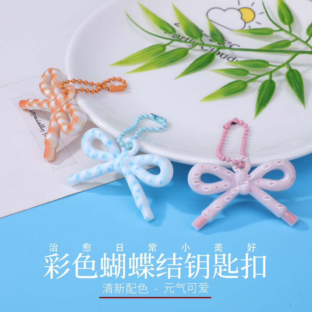 Nhiều Màu Sắc Tươi Họa Tiết Nơ Móc Khóa Dopamine Màu Điểm Nơ Tự Làm Túi Đồ Trang Trí GNW6