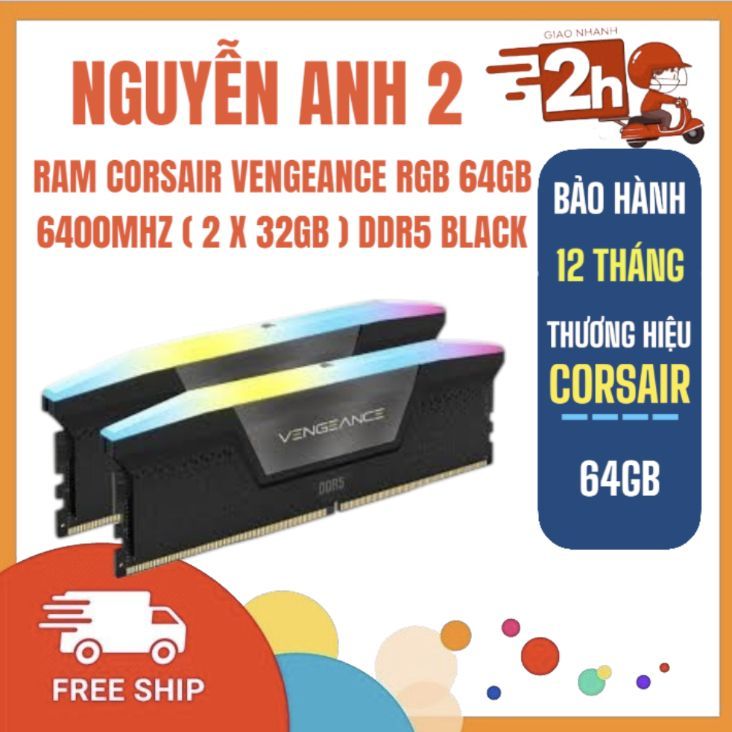 Ram máy tính CORSAIR VENGEANCE RGB 64GB 6400MHz (2x32GB) DDR5 Black
