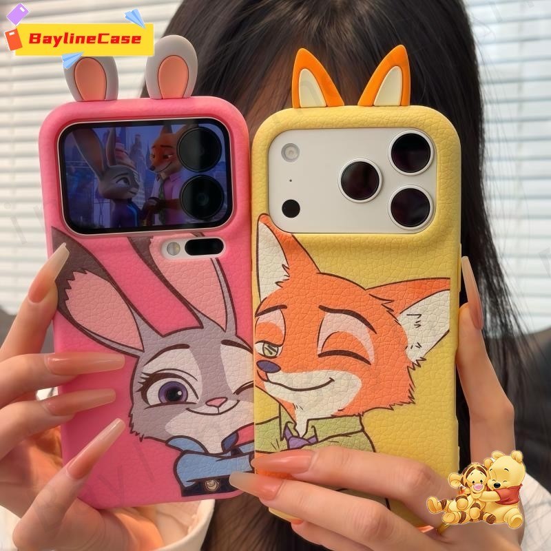 Bán chạy Ins Nuzzle ôm Judy Nick + Vỏ điện thoại kết cấu da cặp đôi tai 3D Tương thích với iPhone 17