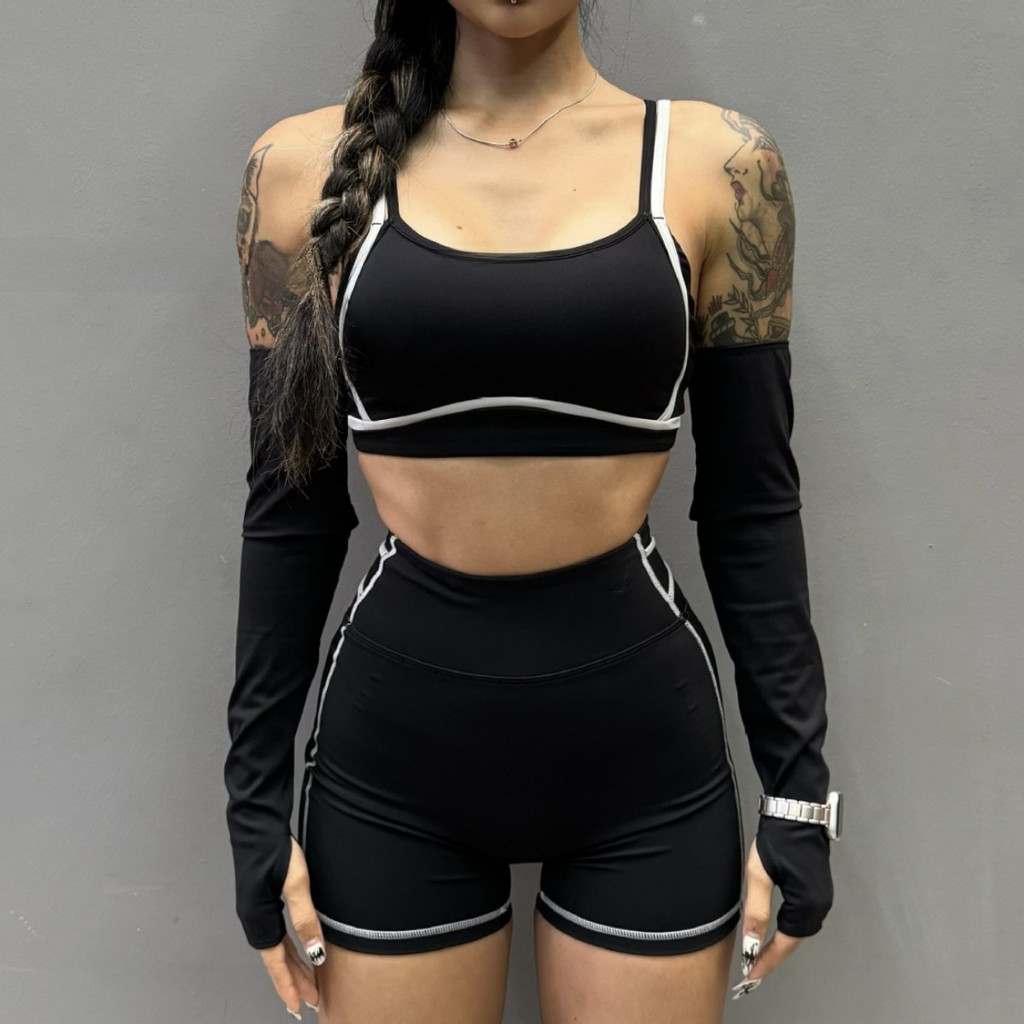 FitWild Euro Yoga Set Nữ Tay Dài UV-Top + Quần Short Cao Cấp Cấp Cấp 75% Nylon 25% Spandex Nhanh Khô