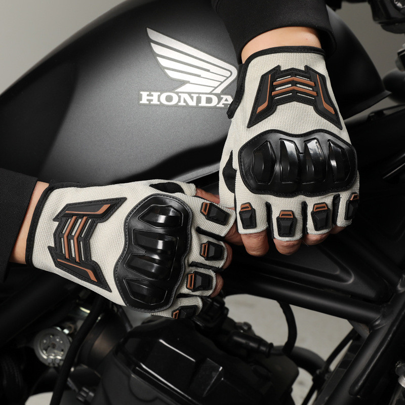 【Ready Stock】 Half Finger Motorbike Gloves Riding Half Finger Breathable Motorcycle Racing Wear-Resi