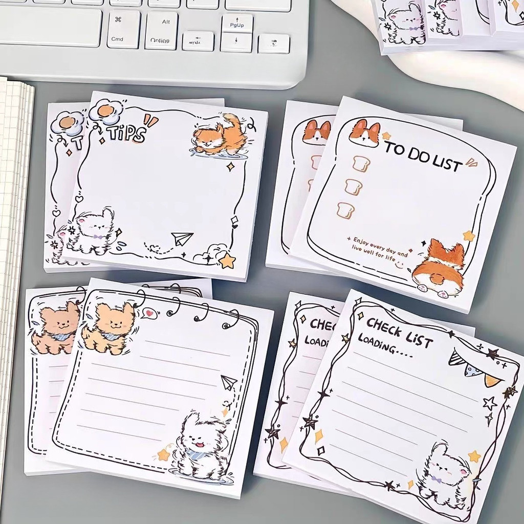 Happy Puppy Giấy Dán Ghi Chú Hoạt Hình Dễ Thương Có Thể Xé Giấy Dán 50 Tờ