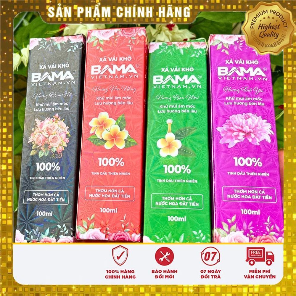 Xịt Thơm Quần Áo Bama 100ml – Nước Xả Vải Khô, Lưu Hương Lâu, Khử Mùi Quần Áo & Phòng Ngủ – Chính Hã