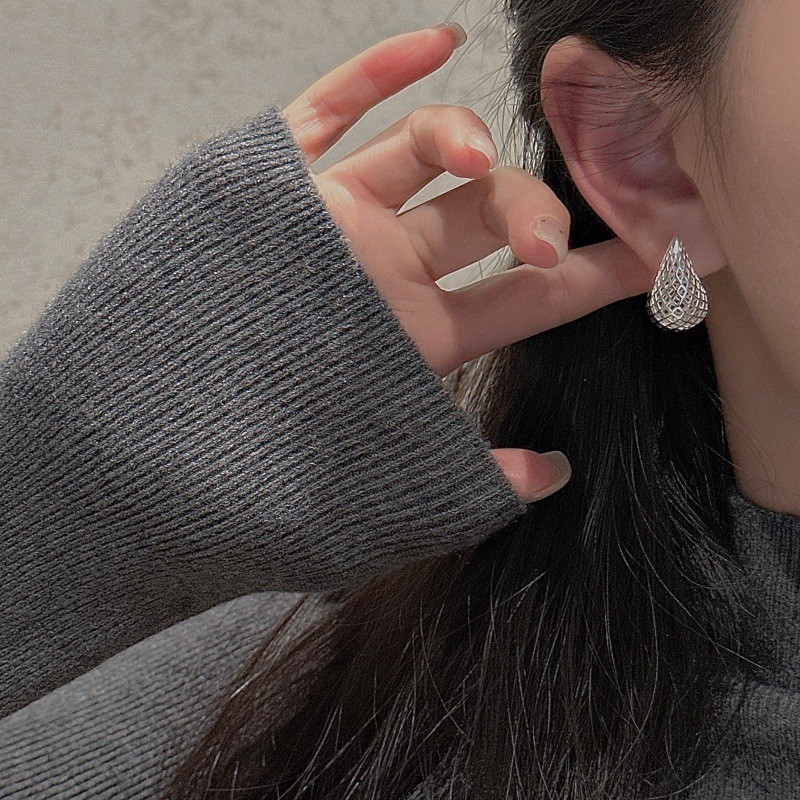 IYHF S925Pure Silver Vintage Hollow Water Drop Earrings Vintage Ear Jewelry