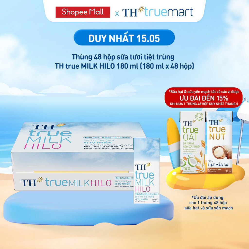 [Freeship HCM, HN, ĐN] Thùng 48 hộp sữa tươi tiệt trùng TH true MILK HILO vị tự nhiên 180 ml (180 ml