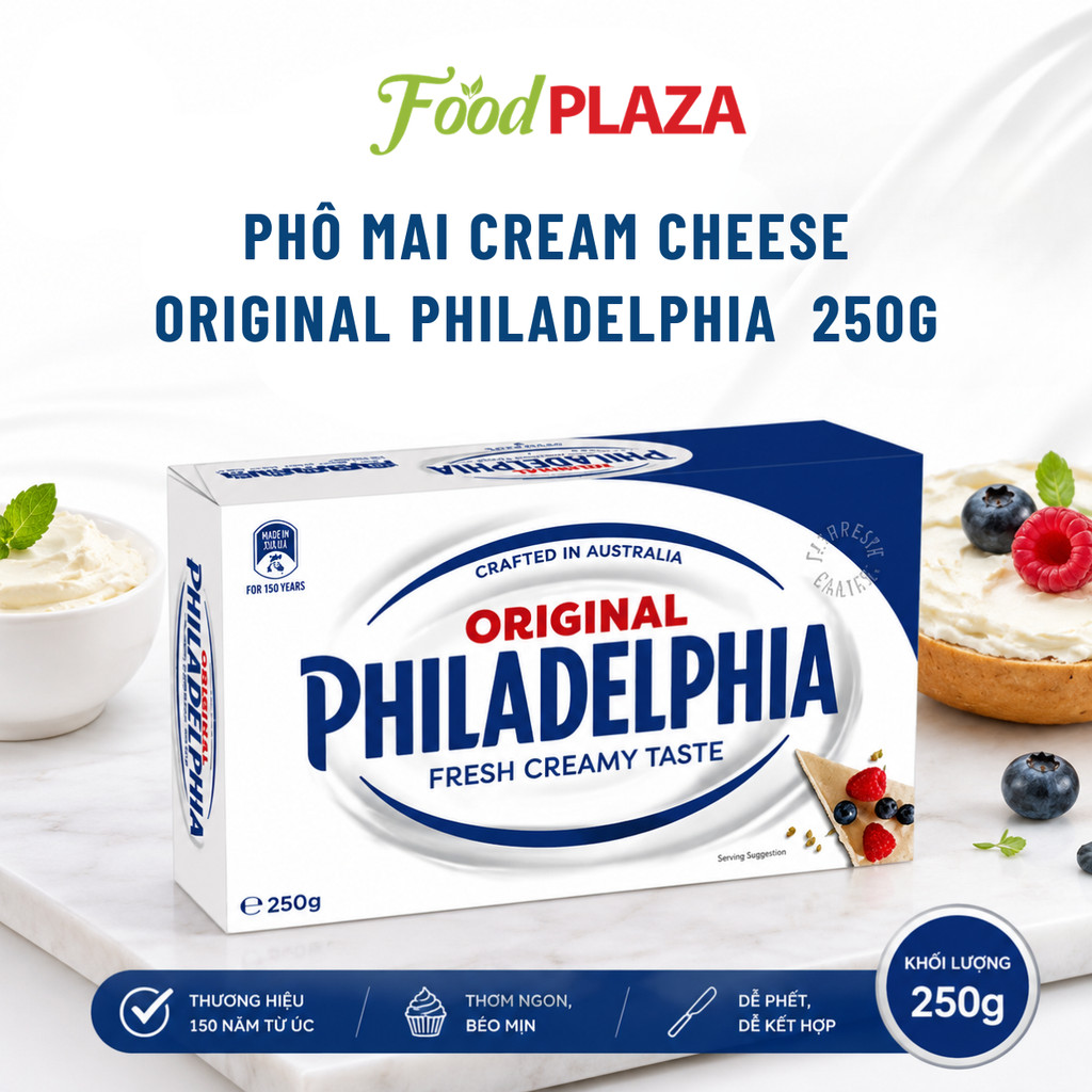 Phô Mai Kem Cheese Original Philadelphia Gói 250g Cream Cheese Béo Mịn Thơm Ngon