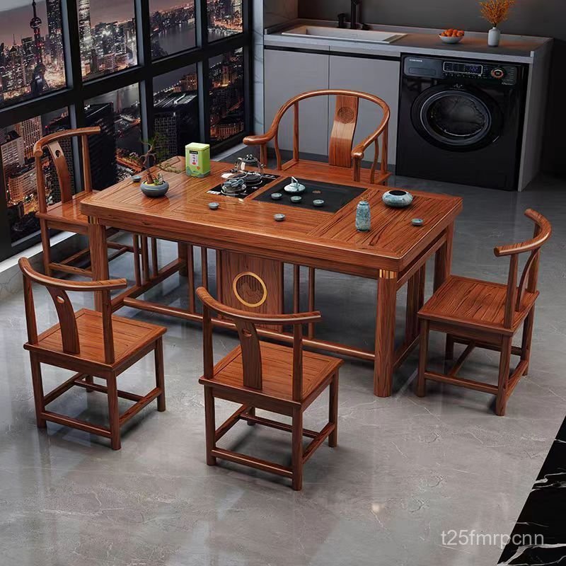 Solid wood small apartment tea table and chair set, Chinese-style balcony tea table, home-use kung f