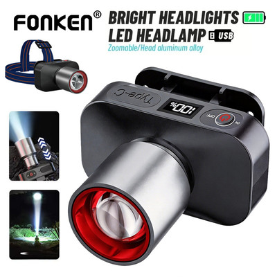 Fonken Màn Hình Kỹ Thuật Số Đèn Pha Mạnh LED Câu Cá Đêm Sạc Đầu Đèn Pin