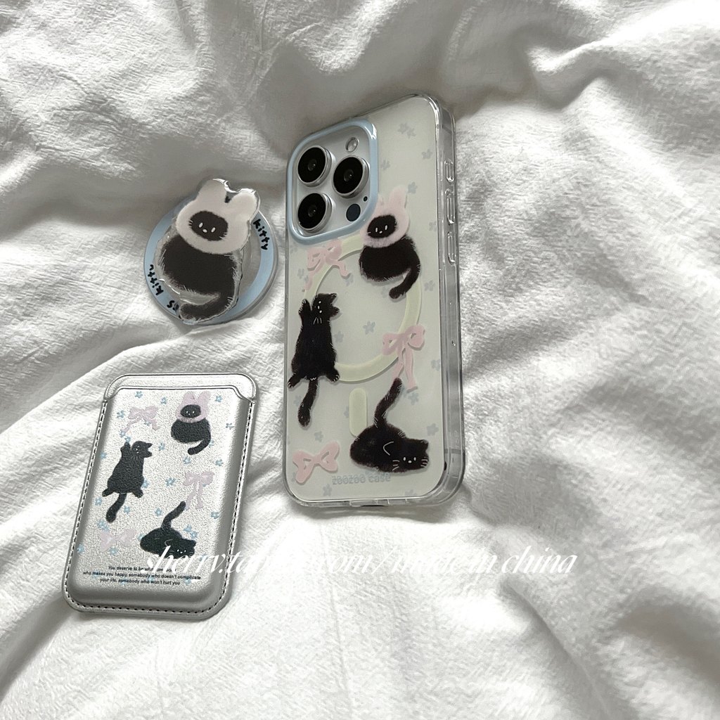 ví magsafe iphone ví magsafe Ốp điện thoại Apple ins Little Black Cat Girl Heart Từ tính