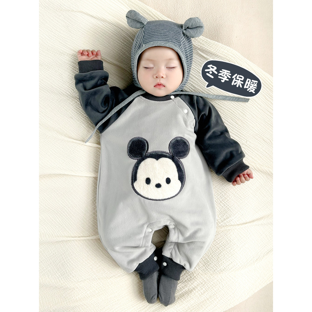Disney Disney Bé Jumpsuit Mùa Đông Dày Plus Nhung Cho Bé Giữ Ấm Mùa Đông Quần Áo Đảo Nhung Quần Áo S