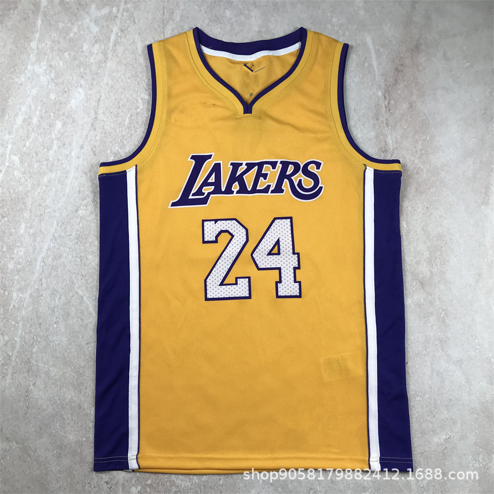 Phiên bản ép nóng JERSEY Lakers No. 24 KOBE Retro Vàng Bóng Rổ JERSEY KOBE BRANT JERSEY Mỹ Tím