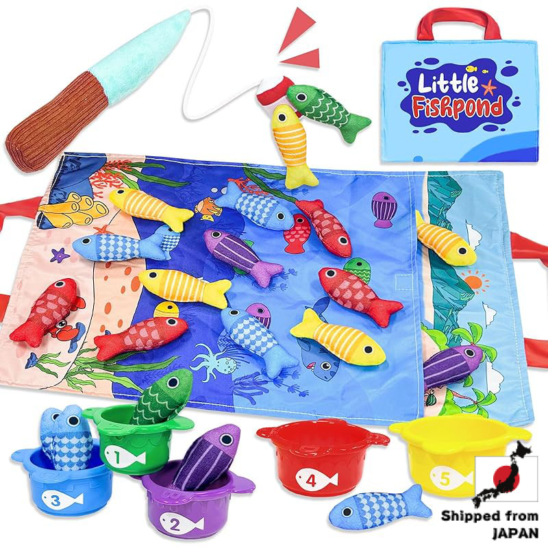 VBACALA Fabric Fishing Toy - Fishing Play Set with Shape Matching and Stacking Cups, Includes Fishin