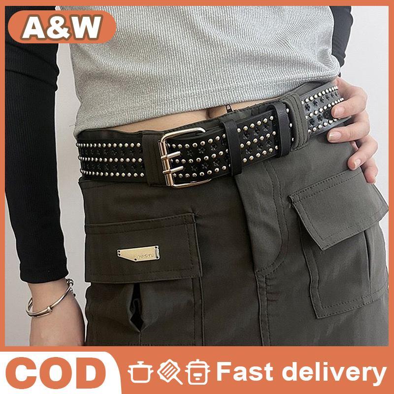 [WHP] Goth Rock Hollow Bullet Rivet Belt Adjustable Punk Leather Belt for Women