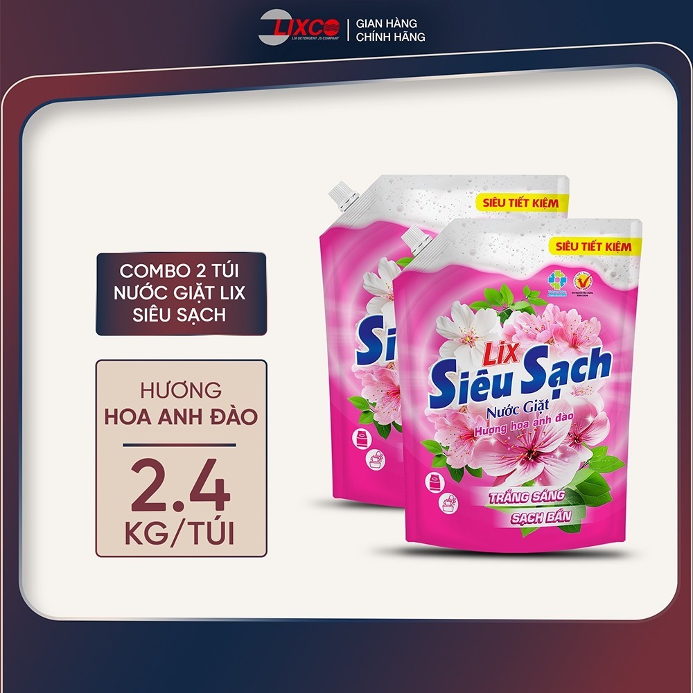 Combo 2 túi nước giặt Lix Siêu Sạch dung tích 2.4kg/túi, 2C-N2503 - Lixco Việt Nam