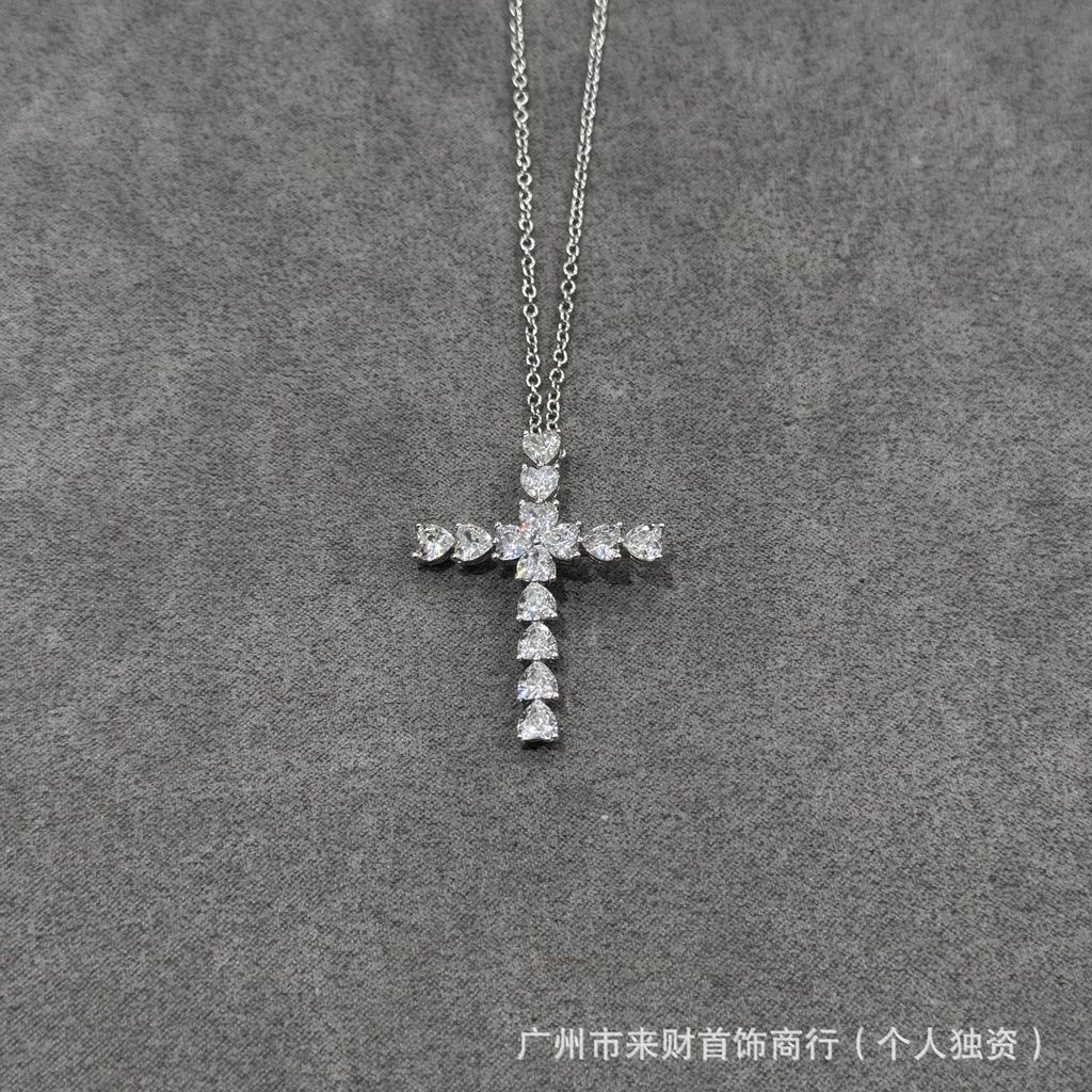 Heart-shaped cross necklace for women, designed with shell pearls and opal stone, clavicle chain