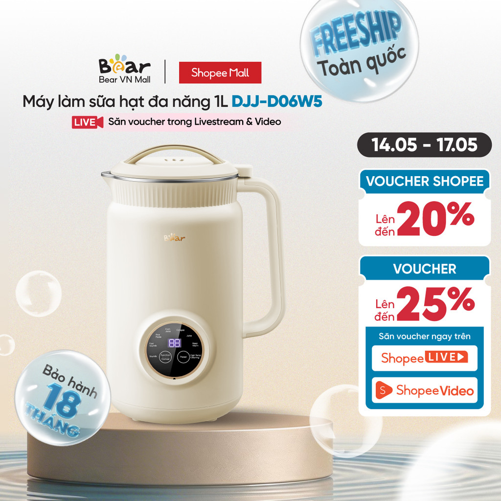 Máy làm sữa hạt 1L Bear DJJ-D06W5 - Hàng Chính hãng