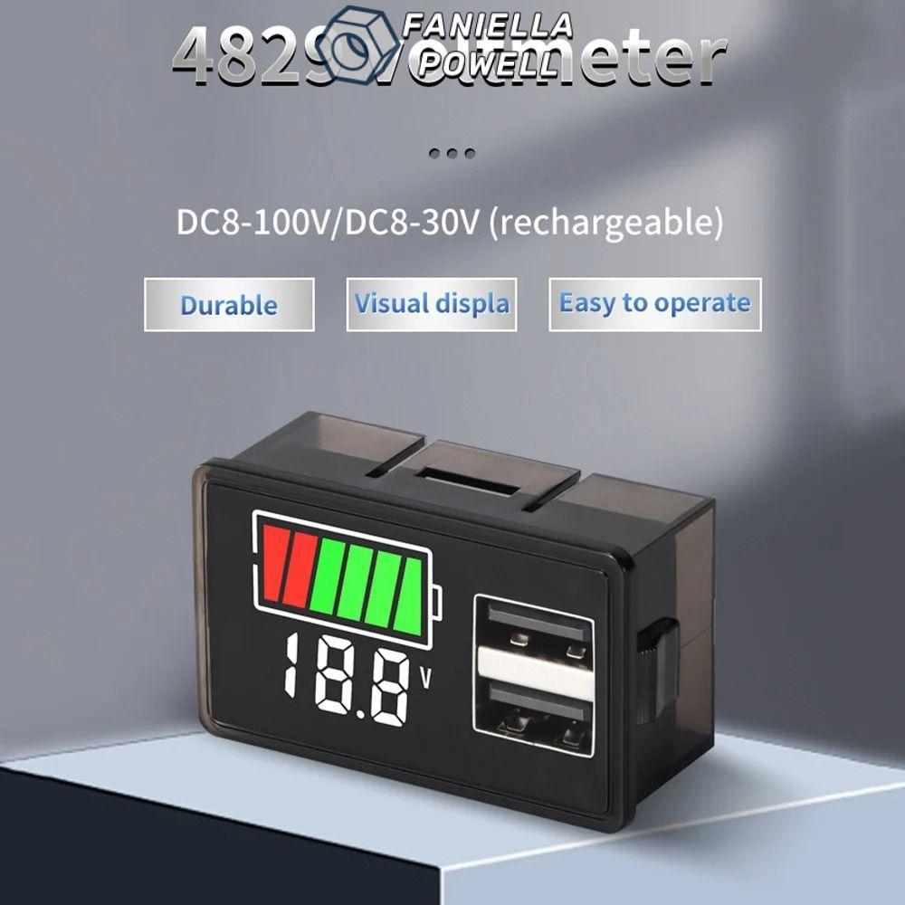 Vôn kế kỹ thuật số FANIELLAPOWELL, Đèn báo dung lượng pin hiển thị kép USB Type-C LCD, Màn hình pin 