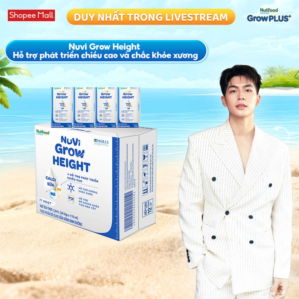 [Livestream KOL] Thùng 24 hộp SBPS Nuvi Grow Height 1+ hỗ trợ phát triển chiều cao hộp 110ml
