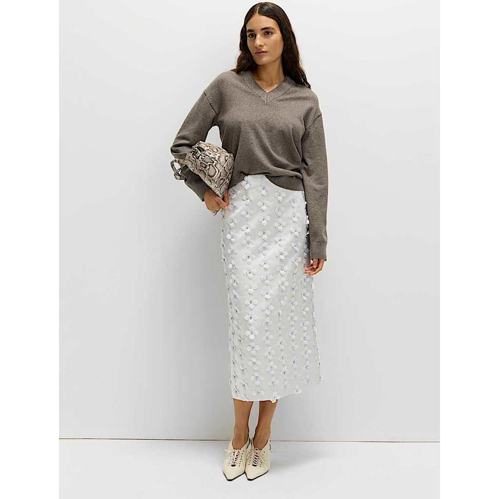 M&S - Skirt Women - Floral Embellished Midi Pencil Skirt - SILVER
