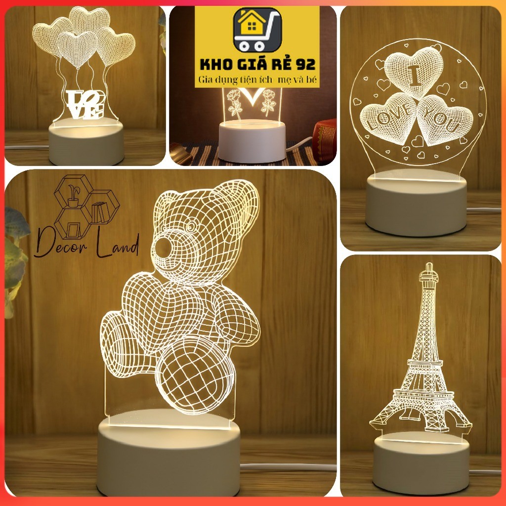 Đèn ngủ 3d trang trí, đèn led decor phòng ngủ, bàn làm việc hoặc làm quà tặng với nhiều mẫu mã - KÈM HỘP