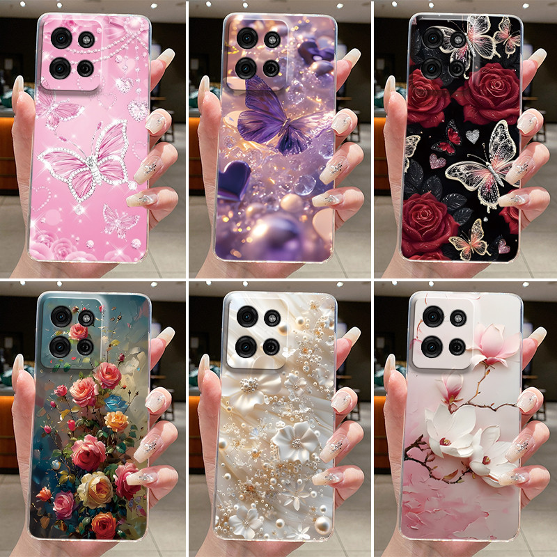 Dành Cho Motorola Moto G75 5G G15 Ốp điện thoại Sang Trọng Hoa Bướm Xinh Đẹp Trong Suốt Mềm TPU Jell