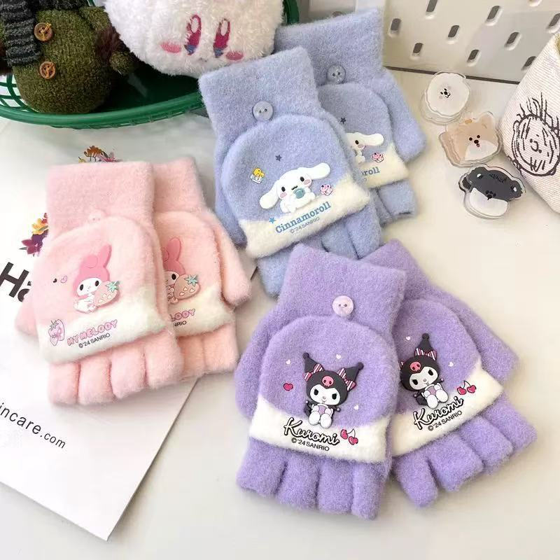 Chính Thức Gloves Kuromi Cinnamoroll Fingerless Winter Gloves - Ấm Áp và Thời Trang cho Bé Gái