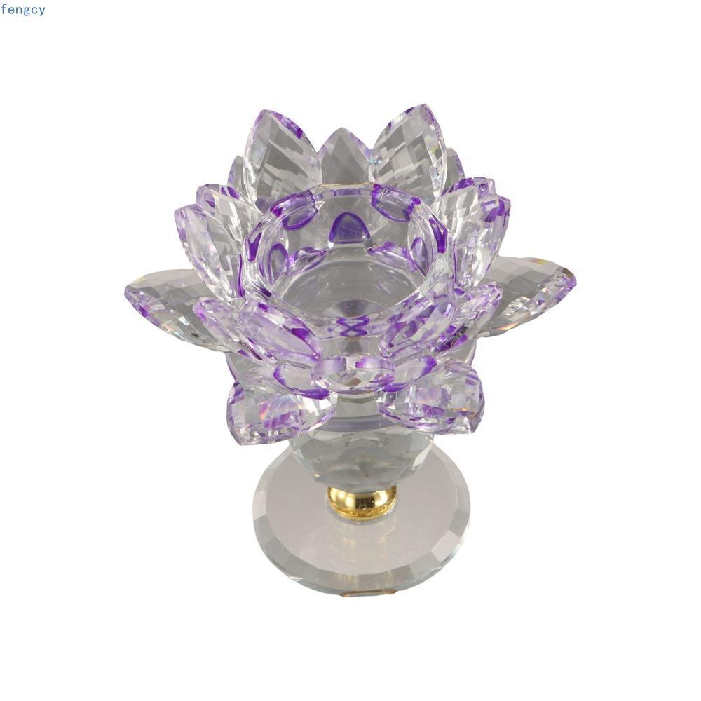 FENGCY Crystal Lotus Candle Holder, Hoom Decor Glass Lotus Flower Candlestick, Style Clear Sparkling
