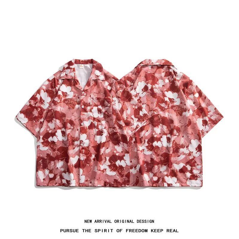 Áo sơ mi ngắn tay nam nữ kiểu Hawaii, cổ áo sơ mi, phù hợp cho kỳ nghỉ biển - E407