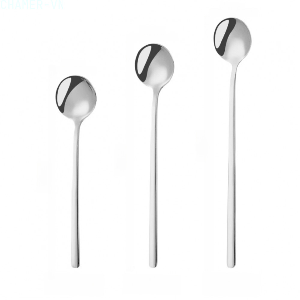 【CHAMER】304 Stainless Steel Small Round Spoon Coffee Dessert Stirring Spoon for Daily【HomeLiving】