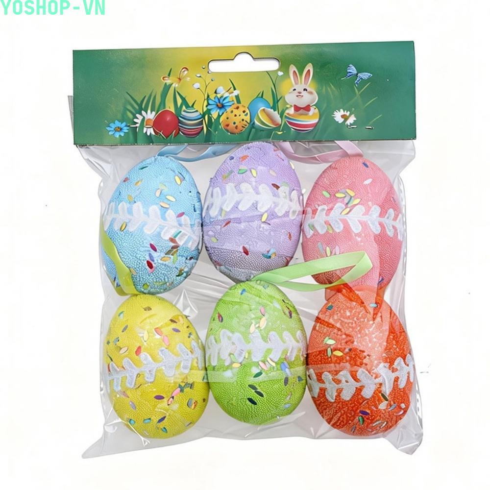 [Ysp]6 Pack Easter Foam Eggs with Lace Design for Garden Door Wall Hanging Decoration
