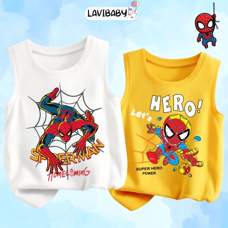 Áo ba lỗ Người nhện cho bé trai Áo sát nách in hình Siêu nhân thun cotton Mềm mịn Thoáng mát - L250