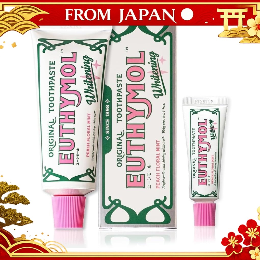 Japan Euthymol White Pink 106g+20g Toothpaste EUTHYMOL Peach Floral Mint Fragrance nmshop
