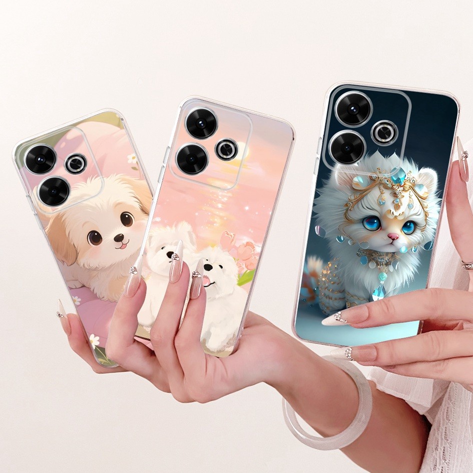 Dành Cho Xiaomi Redmi 13 Ốp Lưng Redmi13 Bao Mèo Đáng Yêu Hoạt Hình Silicon Trong Suốt TPU Mềm Chống