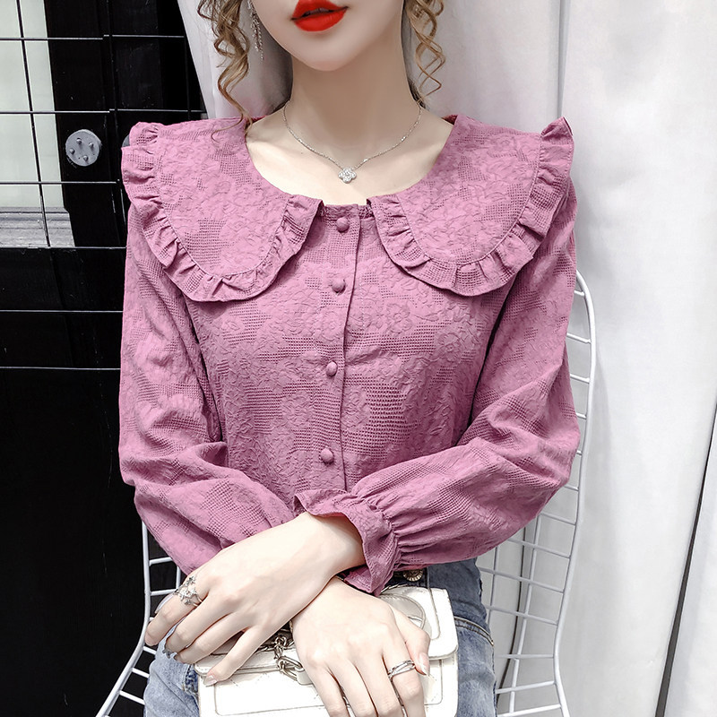 áo babydoll áo kiểu babydoll Áo cardigan dài tay cotton jacquard màu tím trang phục đầu mùa thu