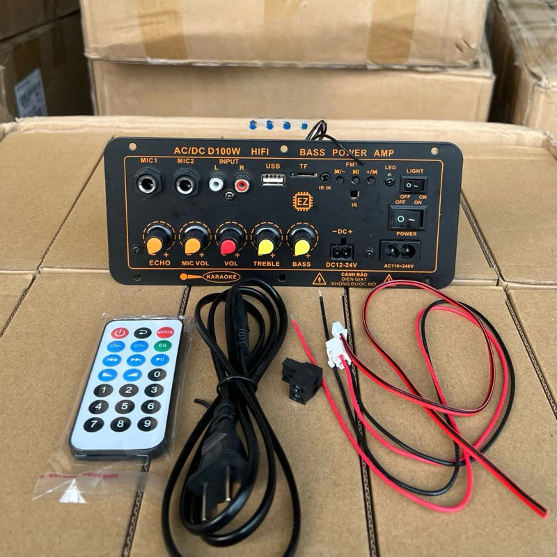 ✔Mạch loa D100 hát Karaoke Bluetooth 5.0 - 300W, có cổng cắm mạch mic không dây, 12V/24V/220V (Tặng 