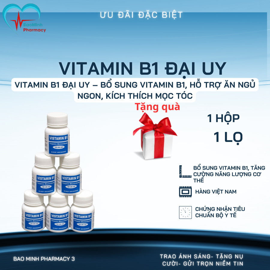 Vitamin B1 Đại Uy – Bổ Sung Vitamin B1, Hỗ Trợ Ăn Ngủ Ngon, Kích Thích Mọc Tóc
