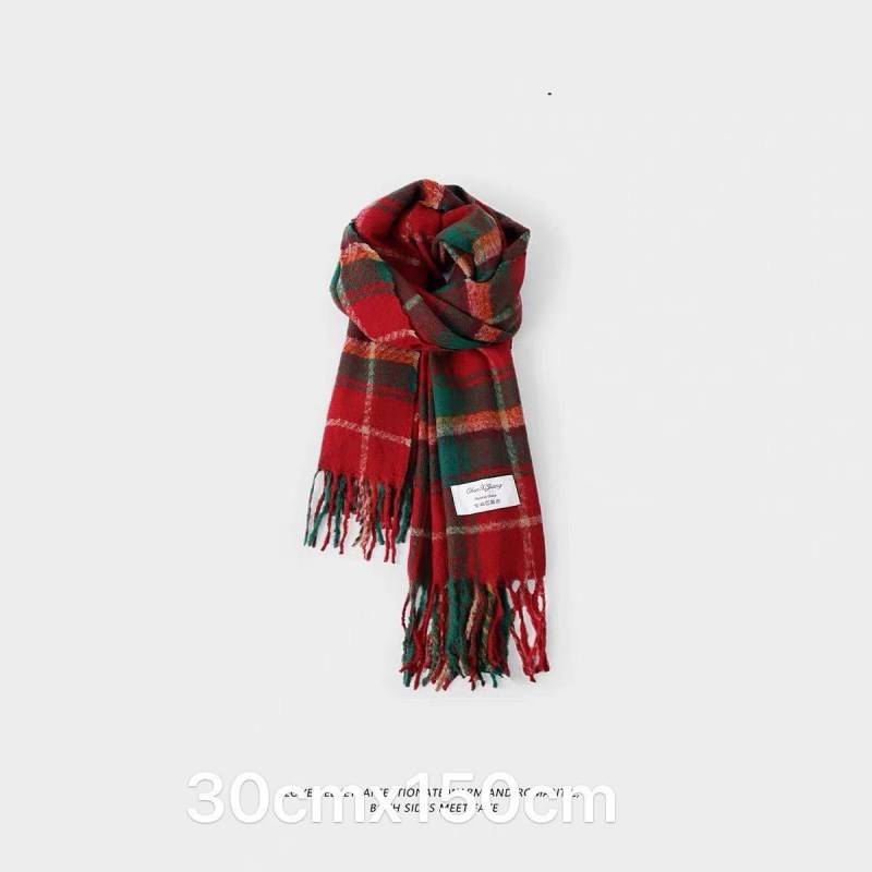 Atmosphere Plaid Red New Winter Korean Style Thickened All-Matching Senior Shawl Korean Style Warm S
