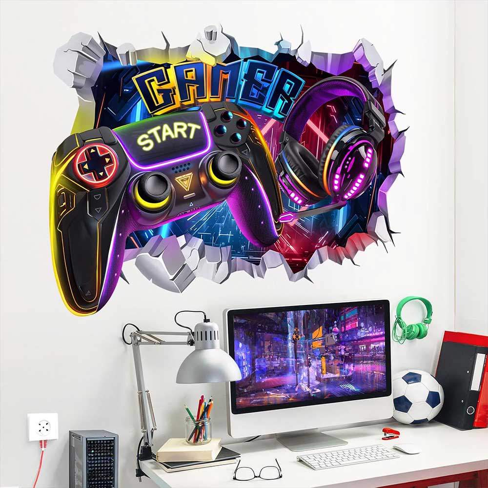 Large Gamepad Broken Wall Game Wall Stickers Decoration