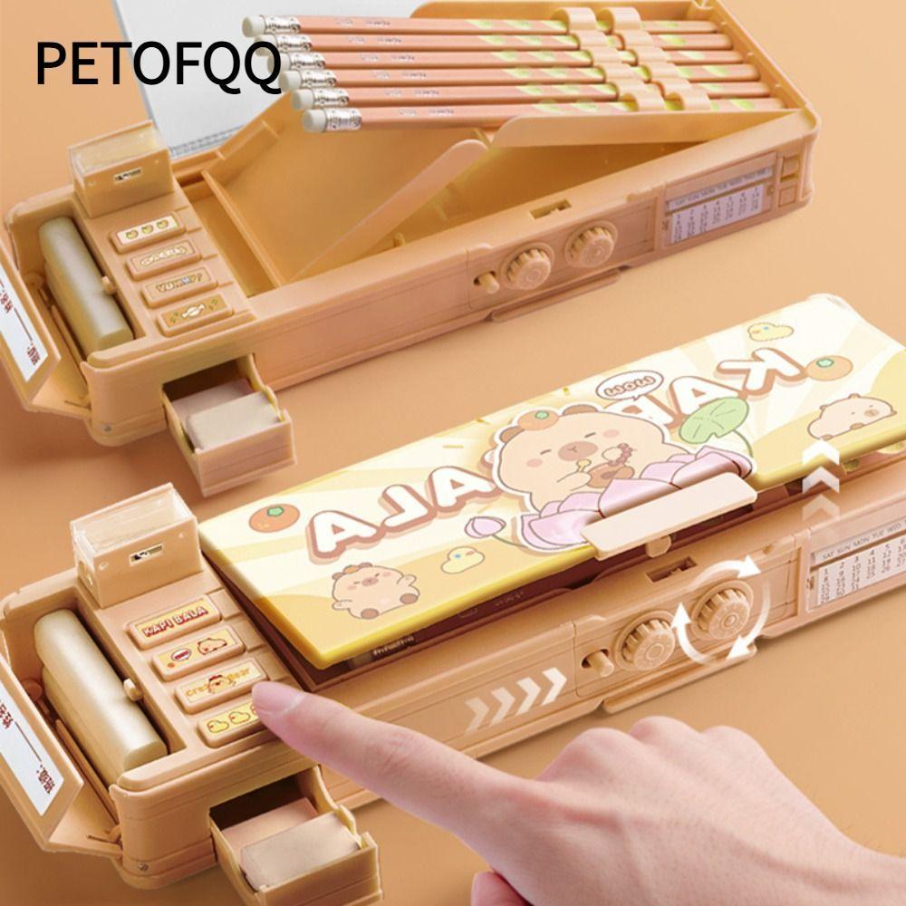 PETOFQQ Bút Chì PETOFQQ, Capybara / Panda / Space Dual Mật Khẩu Khóa Hộp Bút, Hộp Văn Phòng Phẩm Hai