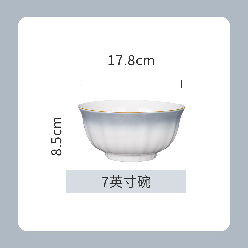 Đồ dùng gốm sứ màu xám gradient với viền vàng, bộ bát đĩa sứ xương cao cấp, bộ bát đĩa sứ xương mới