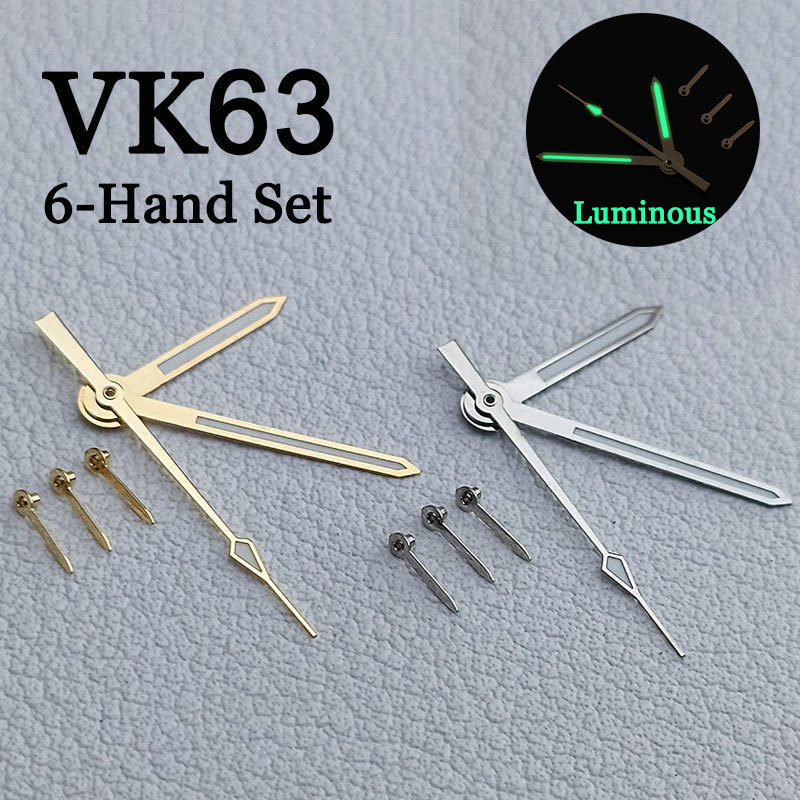 Bộ 6 tay đồng hồ dạ quang màu xanh lá cây cho Seiko VK63 Movement Chronograph Tachymeter Style cho đ