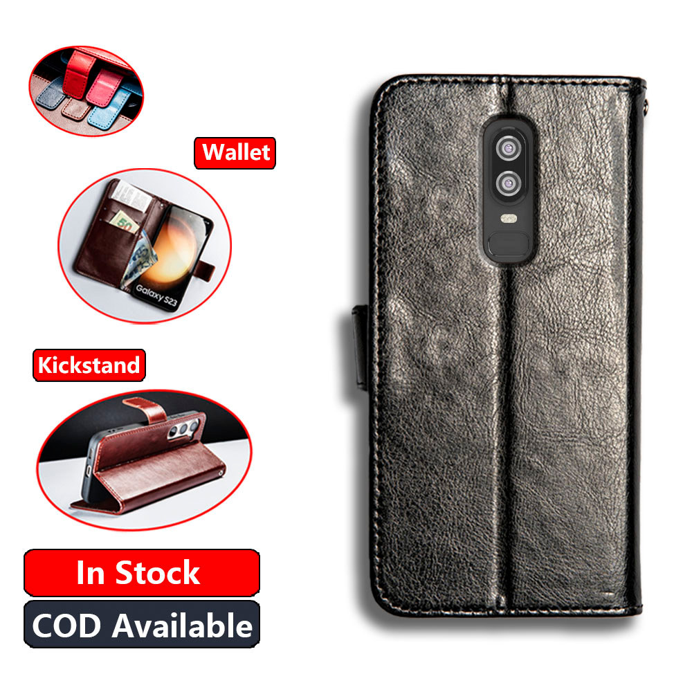 Da Cổ Điển Cho OnePlus 6 A6000 A6003 Ví Vintage Folio Case Flip Cover Từ Đóng Cửa Chân Đế Khe Cắm Th