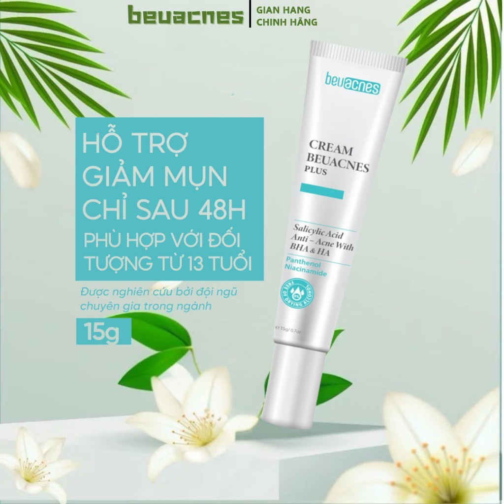 Kem giảm mụn nhanh 24h BEUACNES PLUS mụn trứng cá, chiết xuất rau má, hỗ trợ mờ thâm mụn CHÍNH HÃNG